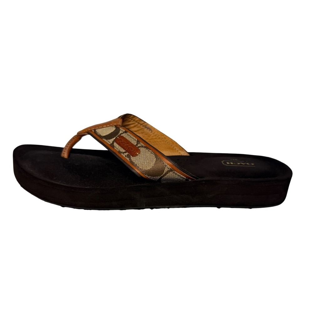 Coach Juanita Signature C Monogram Platform Flip Flop Sandals Brown Tan Size 8.5